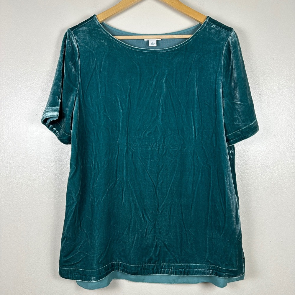 Sundance Women's S Top Teal Velvet Silk Blend Short Sleeve Side Slit Boho Luxe